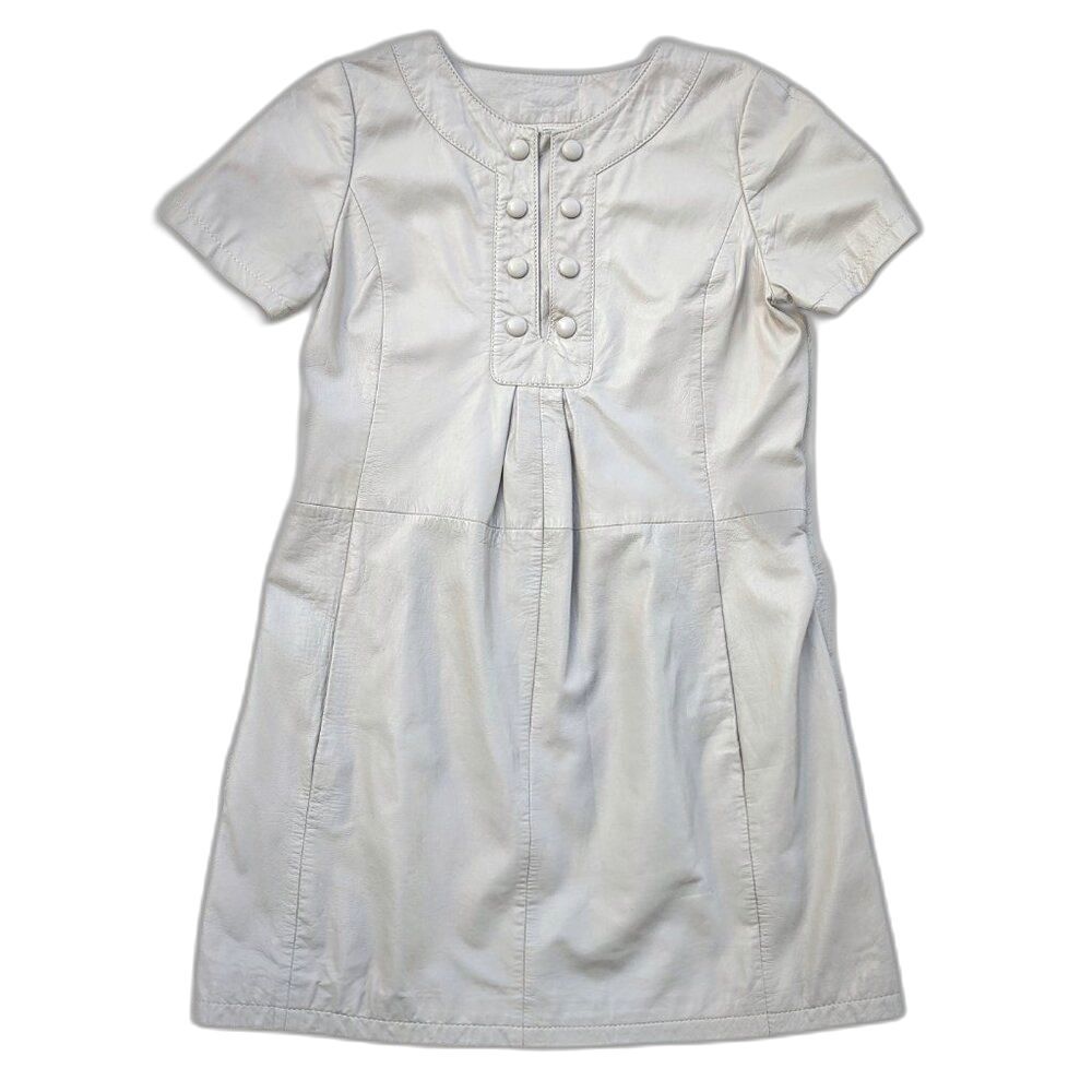Lamb LEATHER Ecru-Beige Bruuns Bazaar Mini Dress with Pockets, Sz. 8 /10